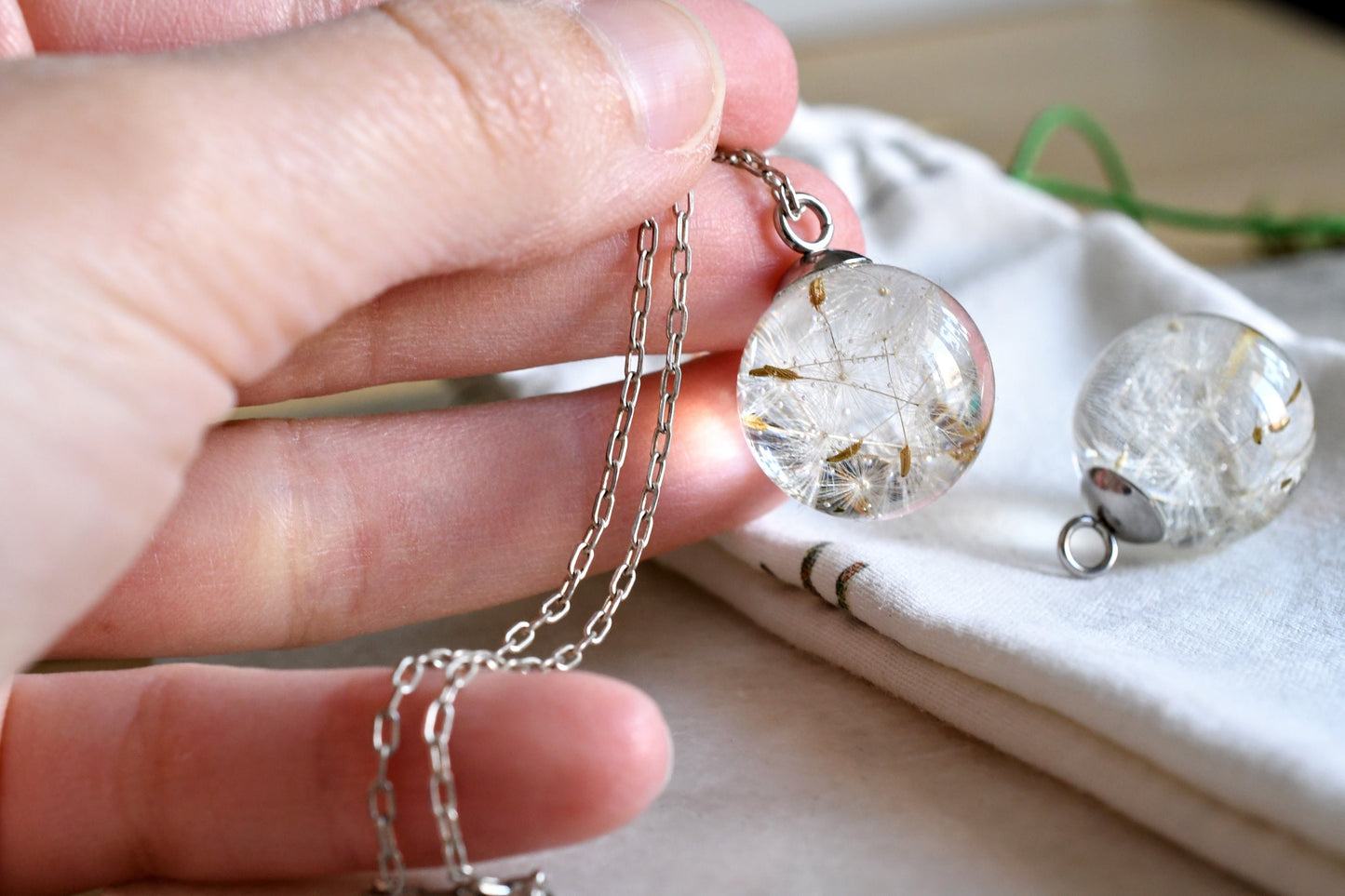 Botanical resin necklace with gold chain