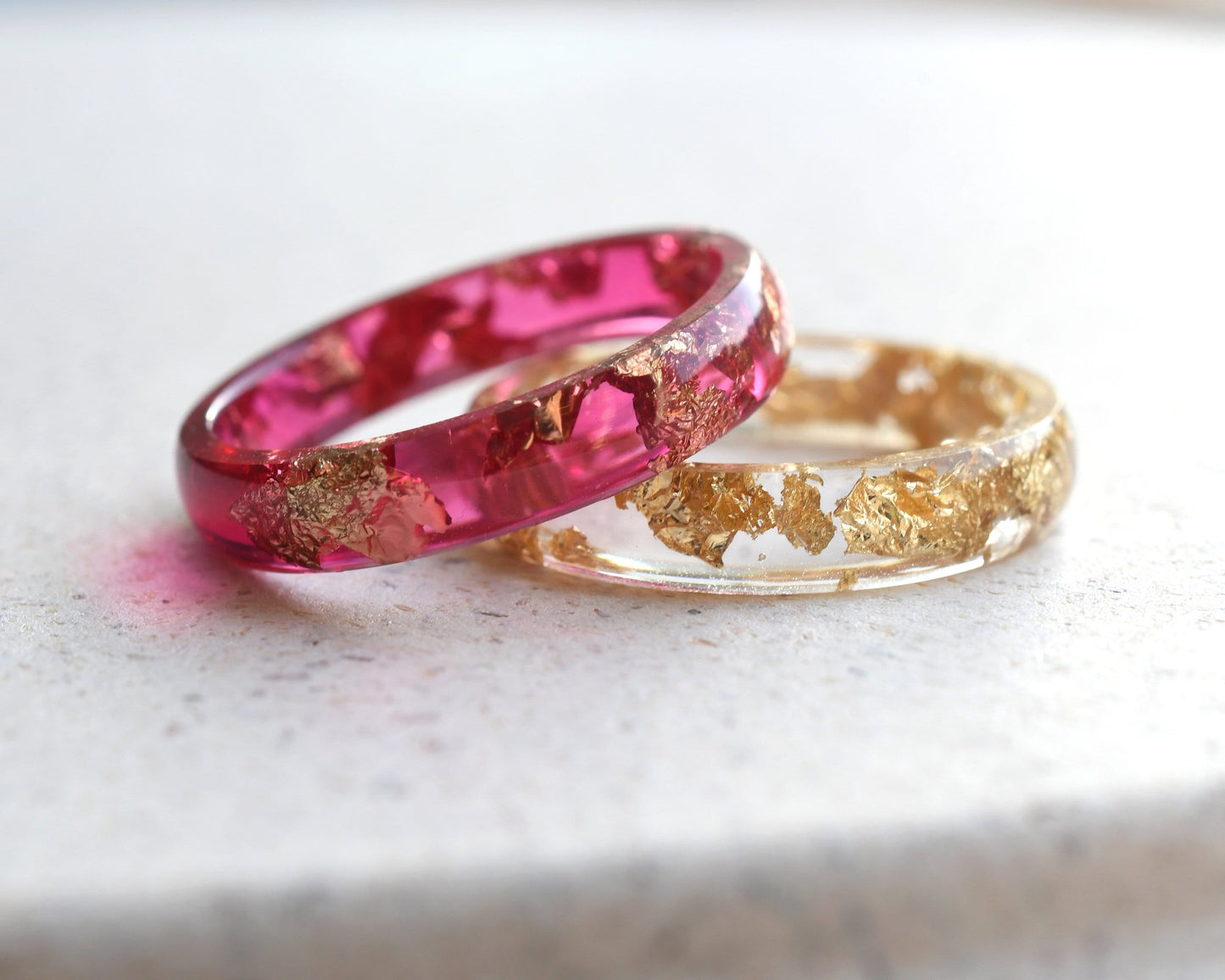 Handmade resin ring set with gold leaf inclusions