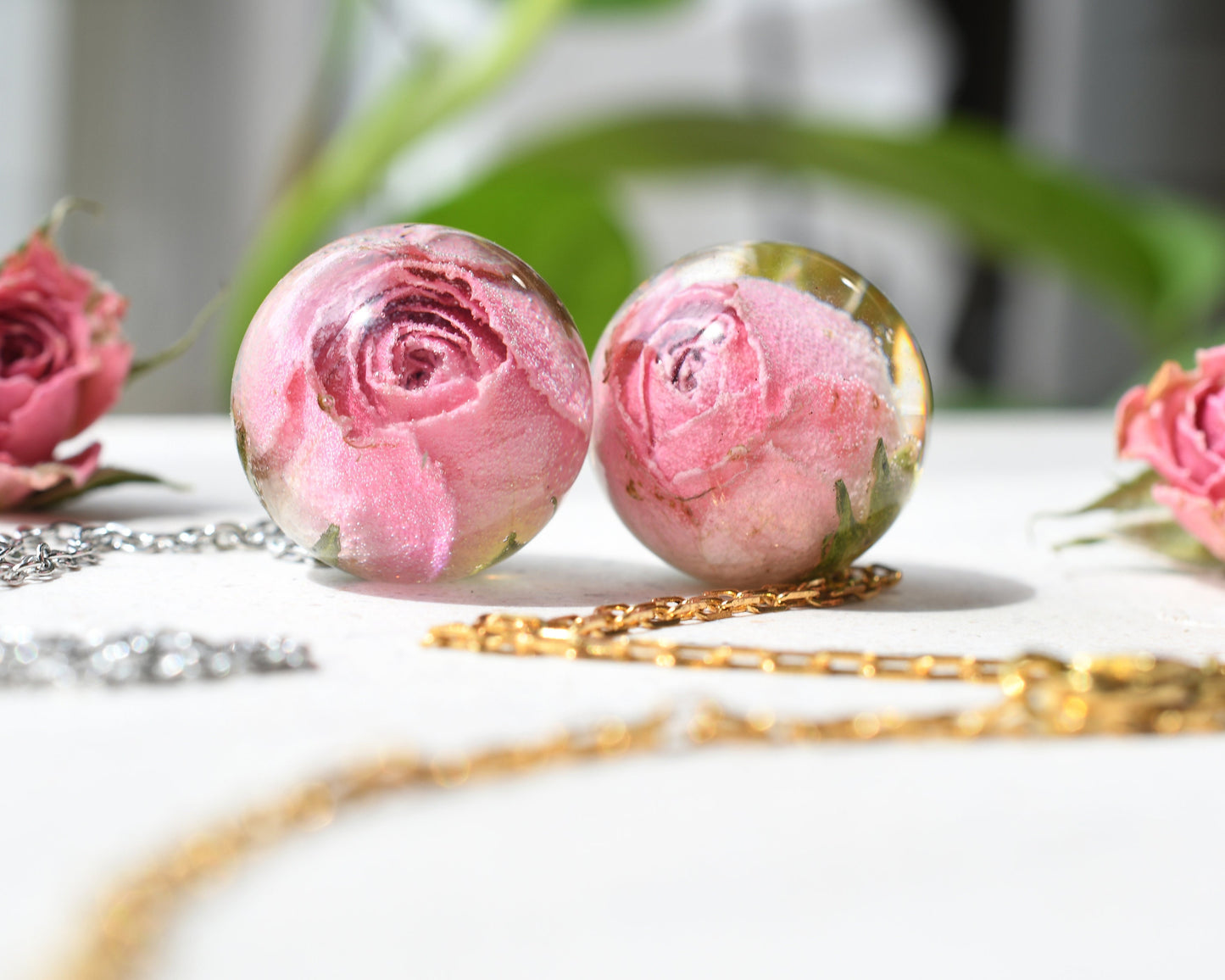 Light pink rose in resin