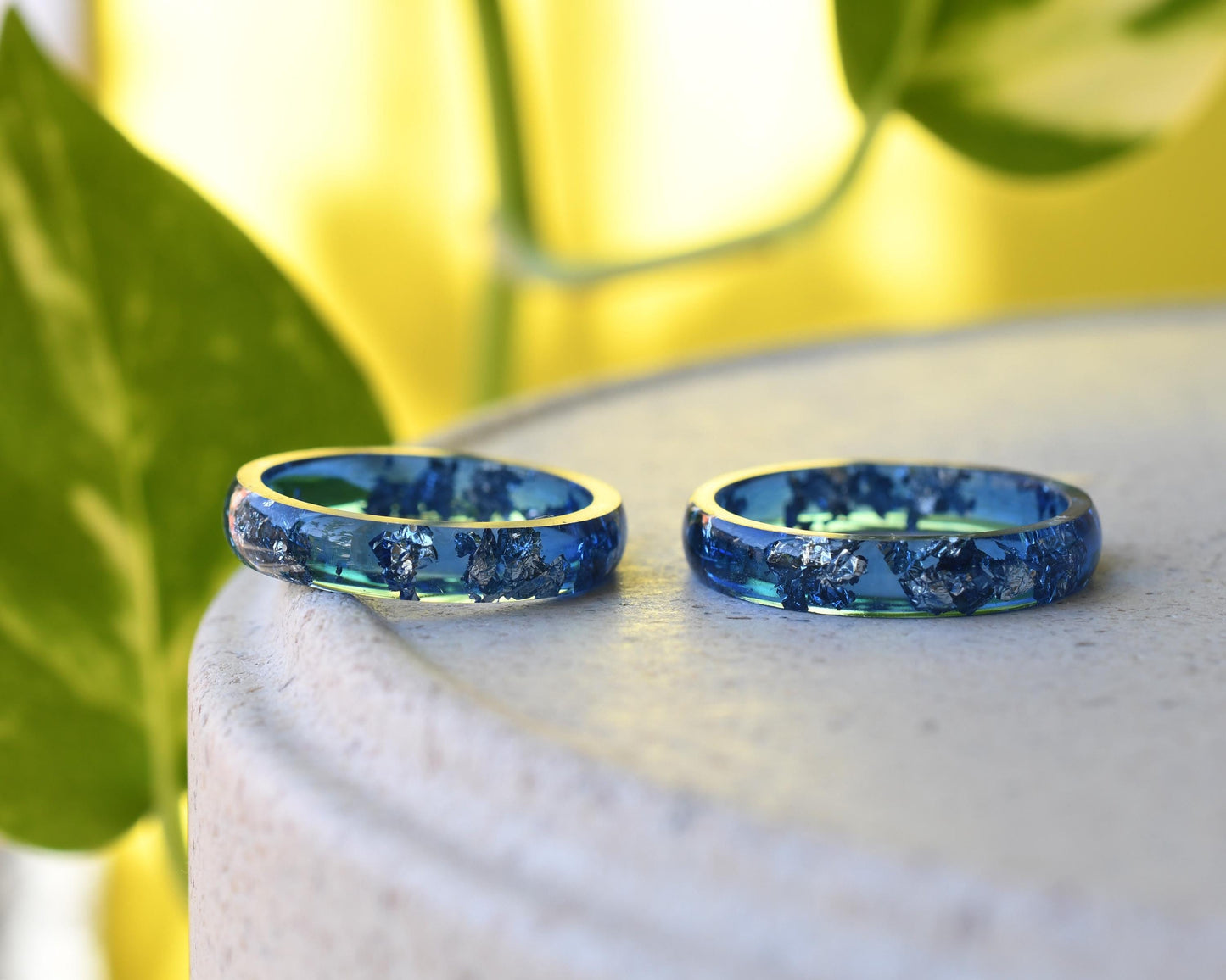 navy blue rings with silver leaf