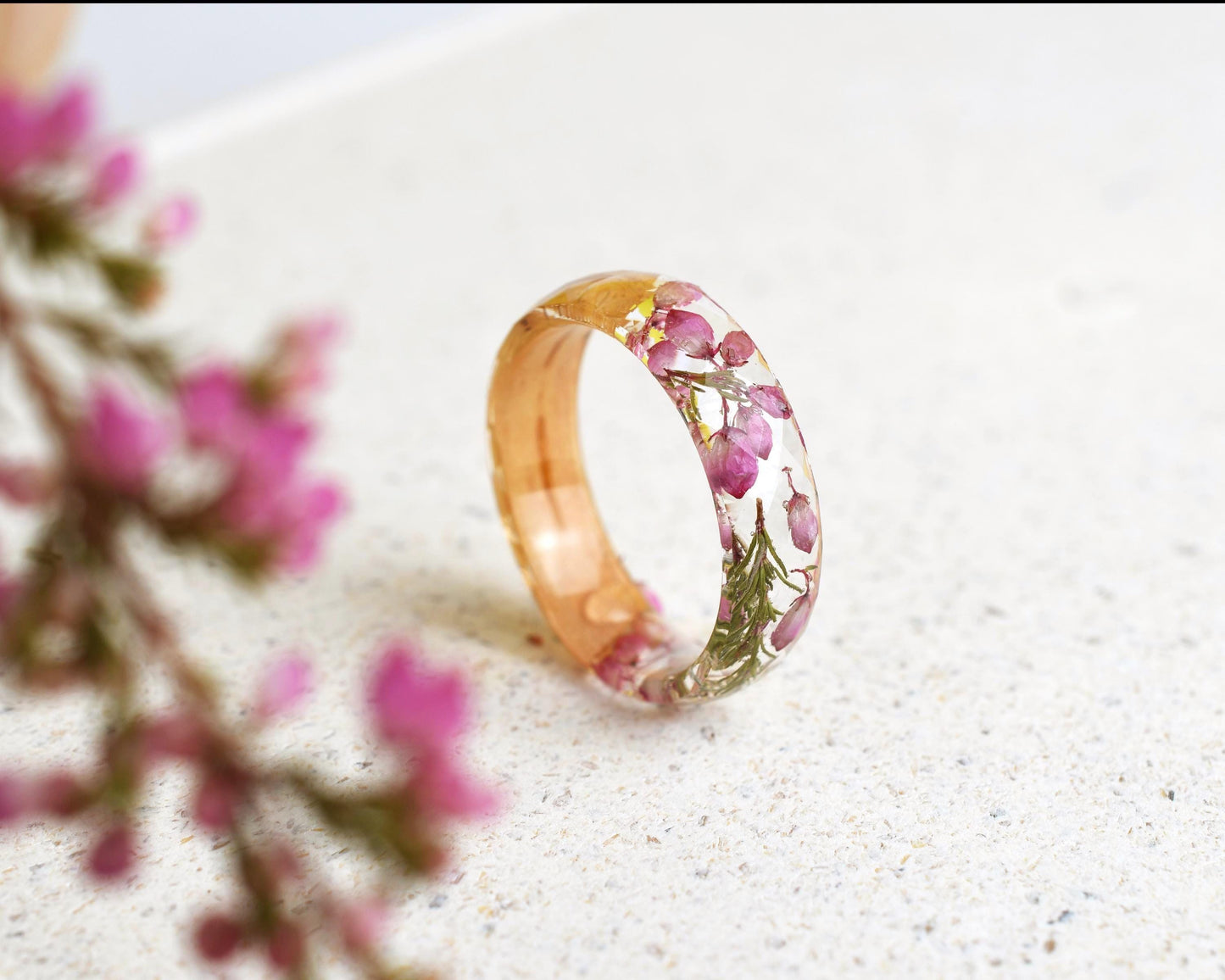 Botanical ring with heather flowers