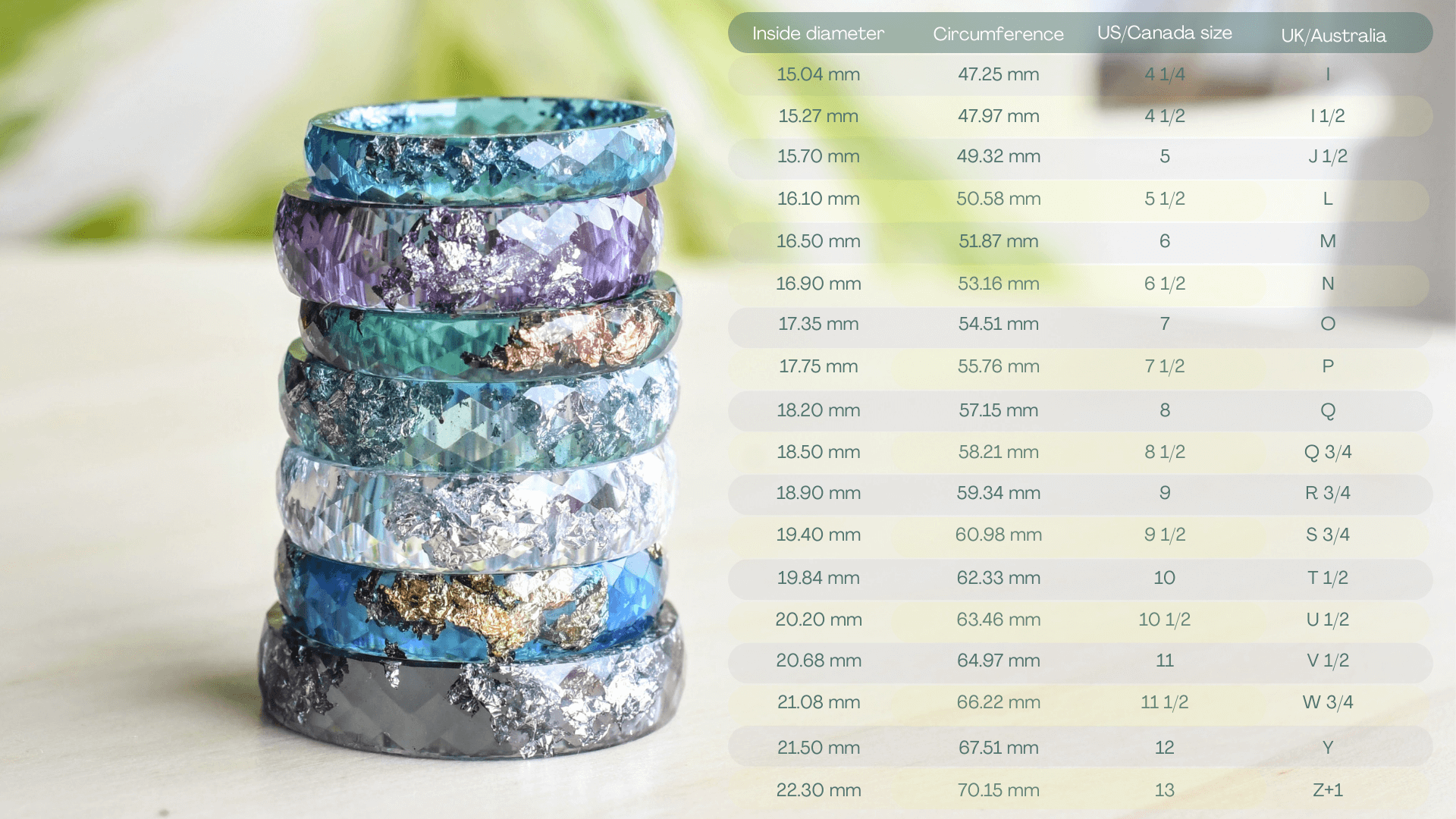 international ring size chart