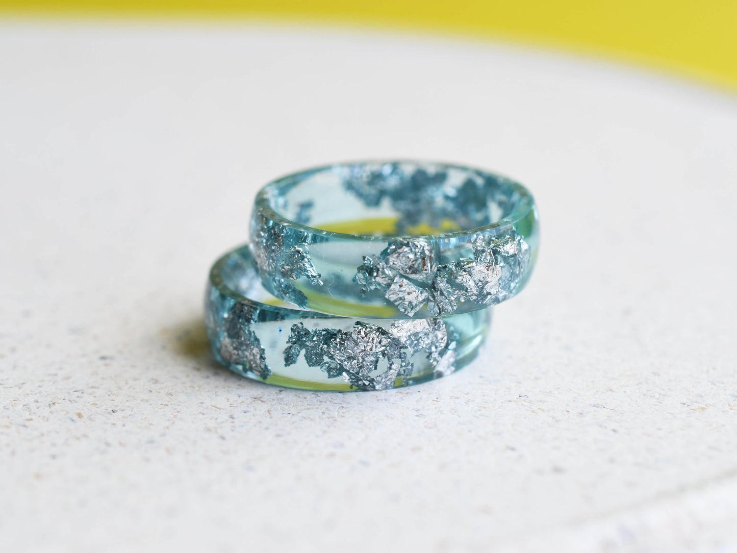 Unisex blue resin ring with translucent finish
