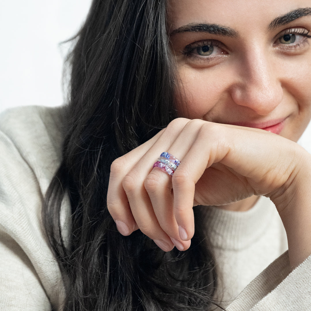 Iris Stack – 3er-Ring-Set in Pink, Violett & Klar