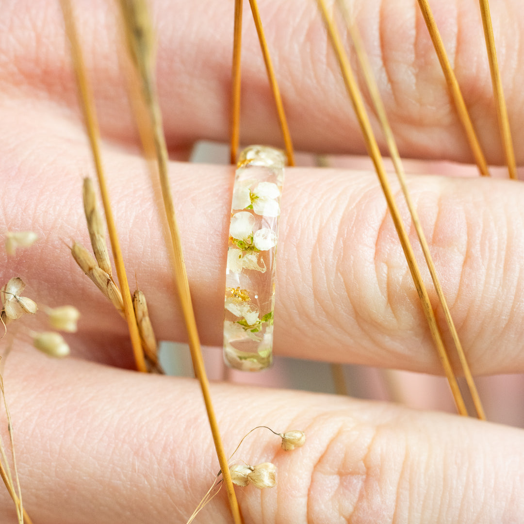 Delicate alyssum resin ring gift for nature lover