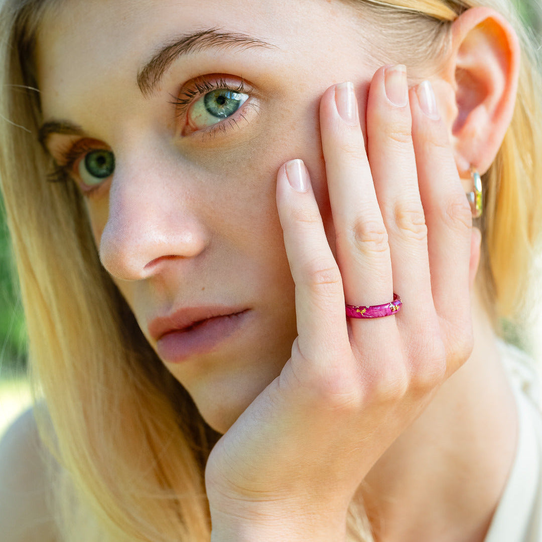 Romantic rose resin ring gift for June birthday