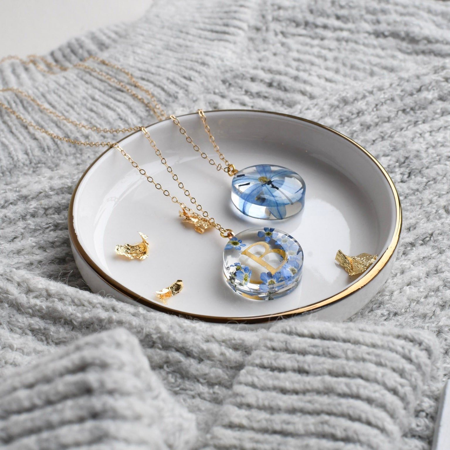 Blue Whisper Initial – Forget-Me-Not Resin Necklace