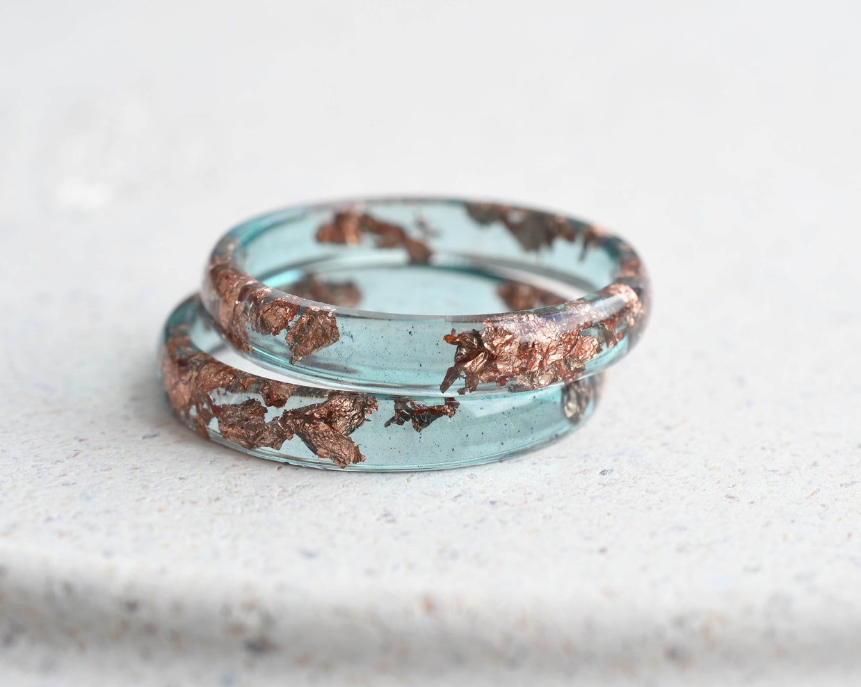 Ocean Blue Rose Gold Leaf Ring