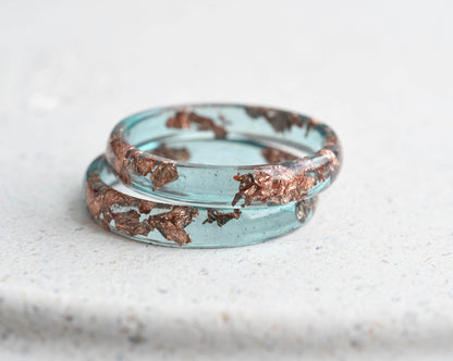 Ocean Blue Rose Gold Leaf Ring