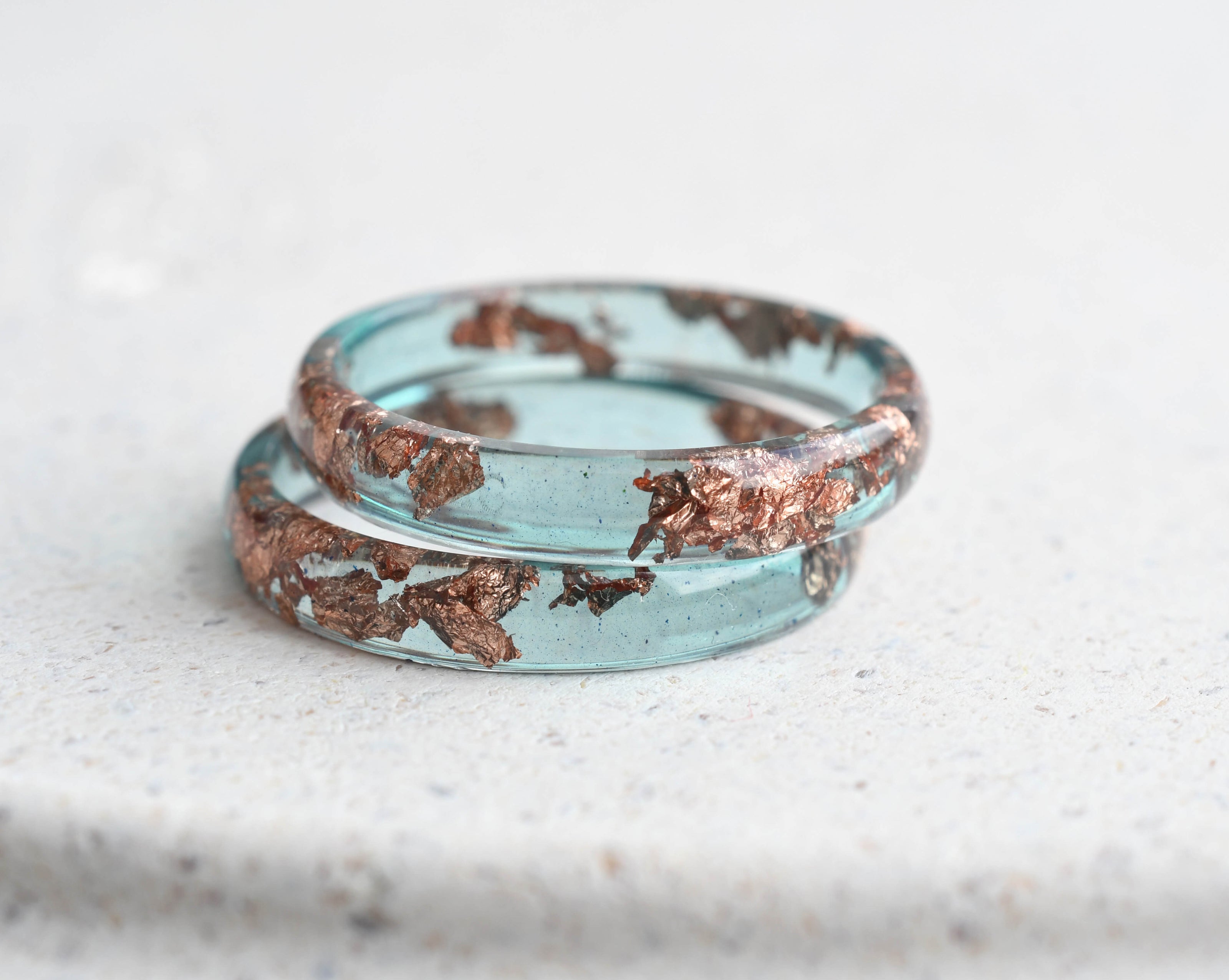 Ocean Blue Rose Gold Leaf Ring