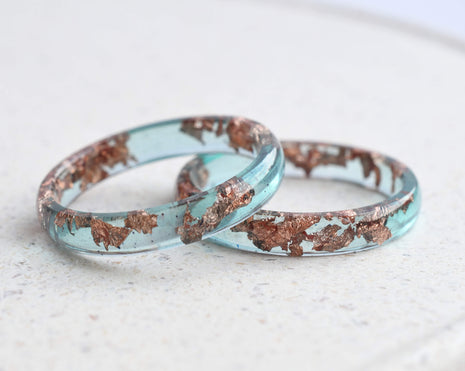Ocean Blue Rose Gold Leaf Ring