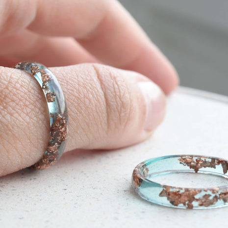 Ocean Blue Rose Gold Leaf Ring