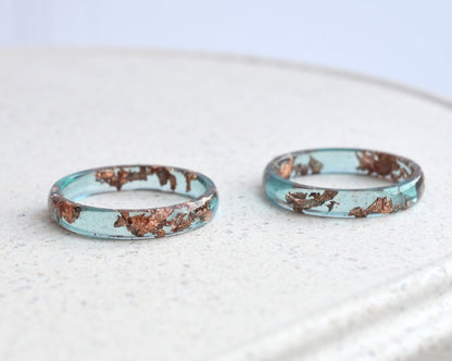 Ocean Blue Rose Gold Leaf Ring