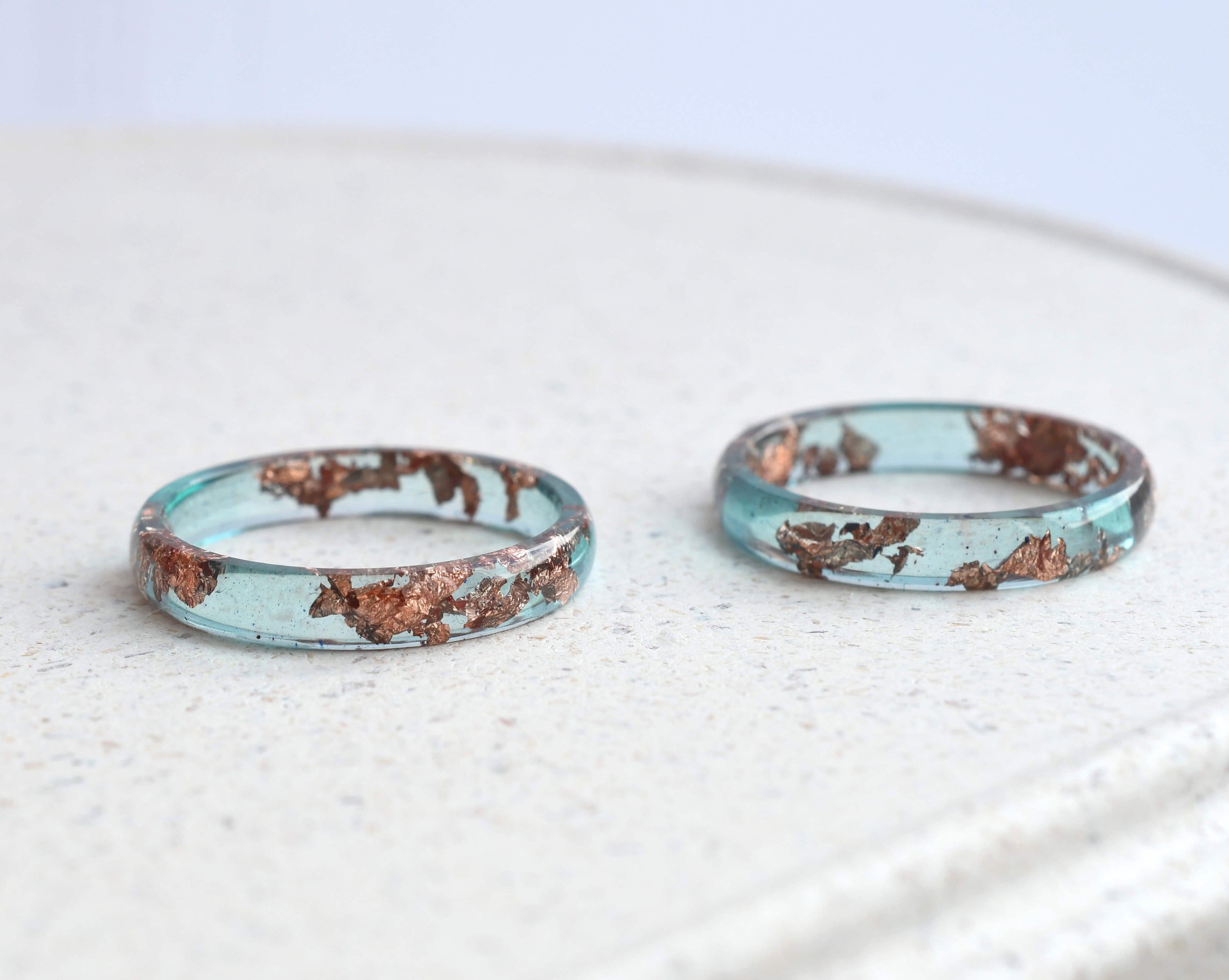 Ocean Blue Rose Gold Leaf Ring