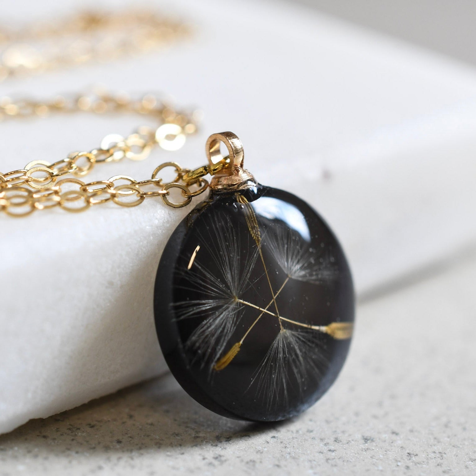 Midnight Wish – Dandelion Seed Resin Necklace
