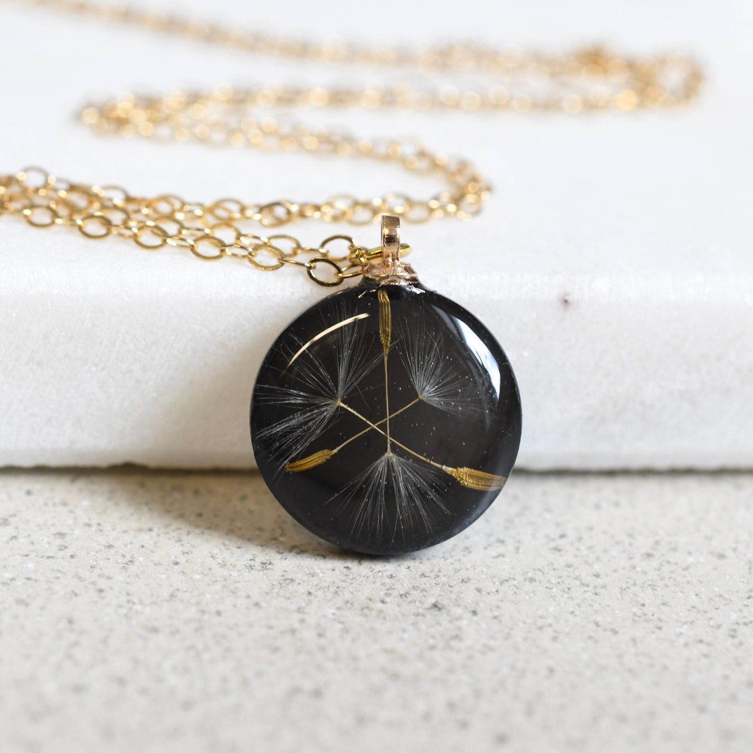 Midnight Wish – Dandelion Seed Resin Necklace