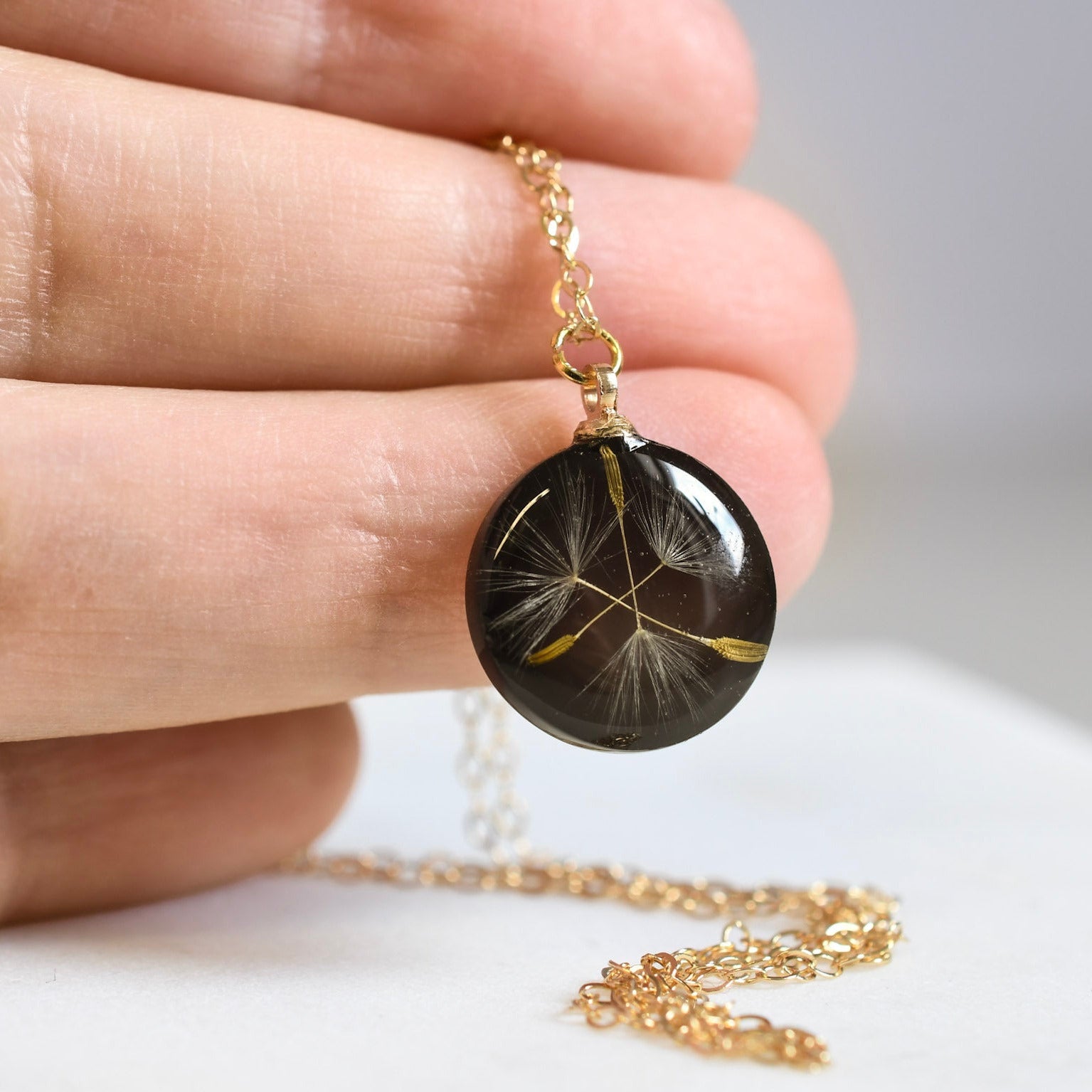Midnight Wish – Dandelion Seed Resin Necklace