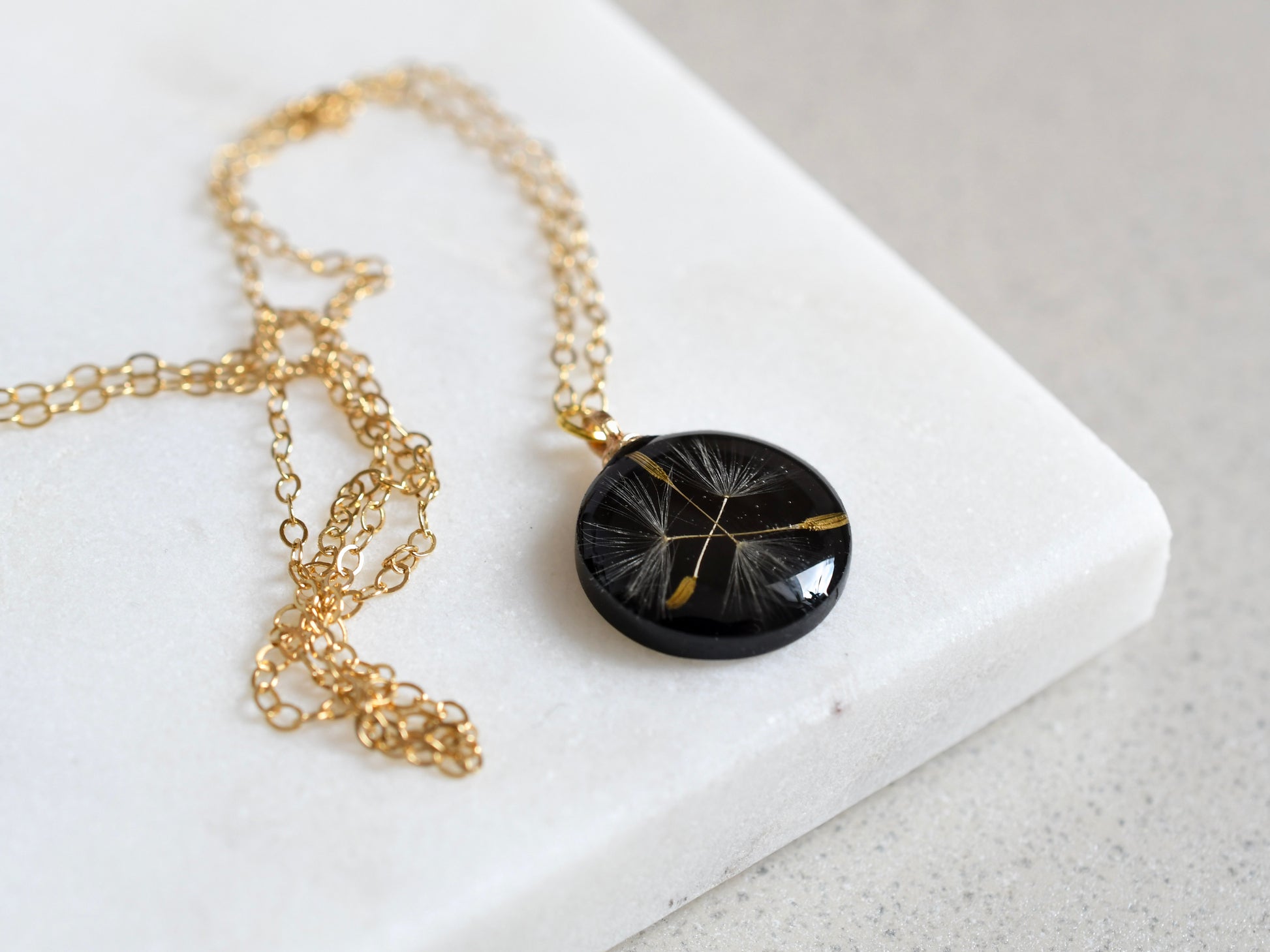 Midnight Wish – Dandelion Seed Resin Necklace