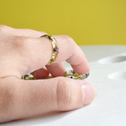 Dainty botanical resin ring with moss details