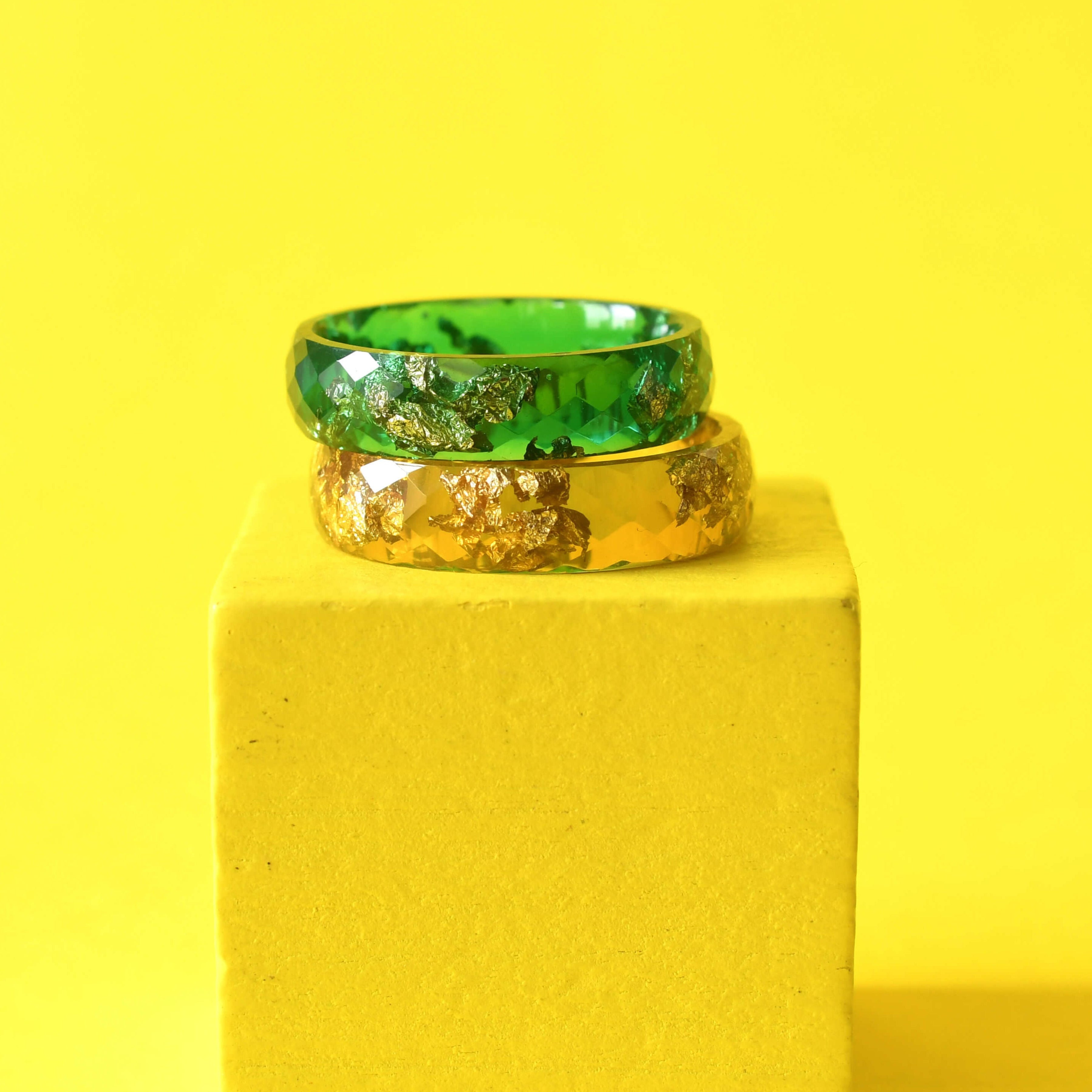 Side view showing 6mm width and sculptural yellow design of Solar Signal Ring