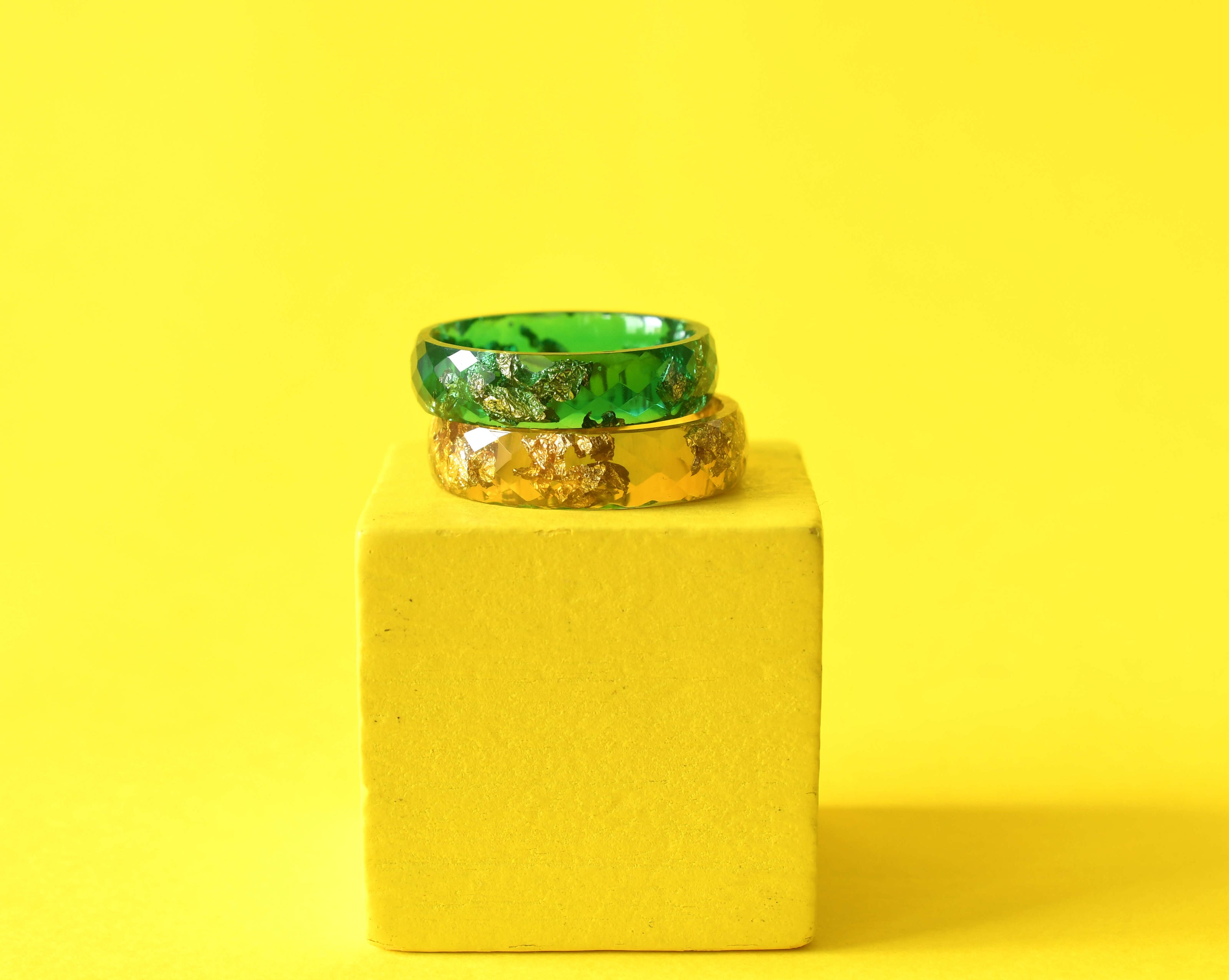 Side view showing 6mm width and sculptural yellow design of Solar Signal Ring