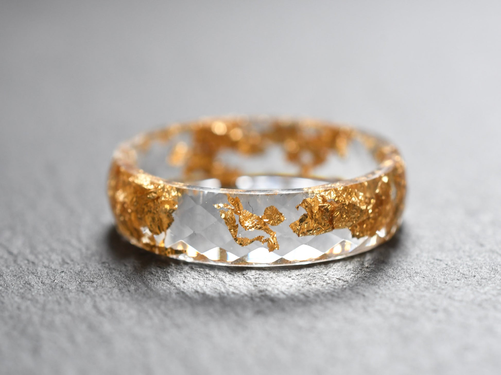 Gold flake transparent resin ring minimalist design