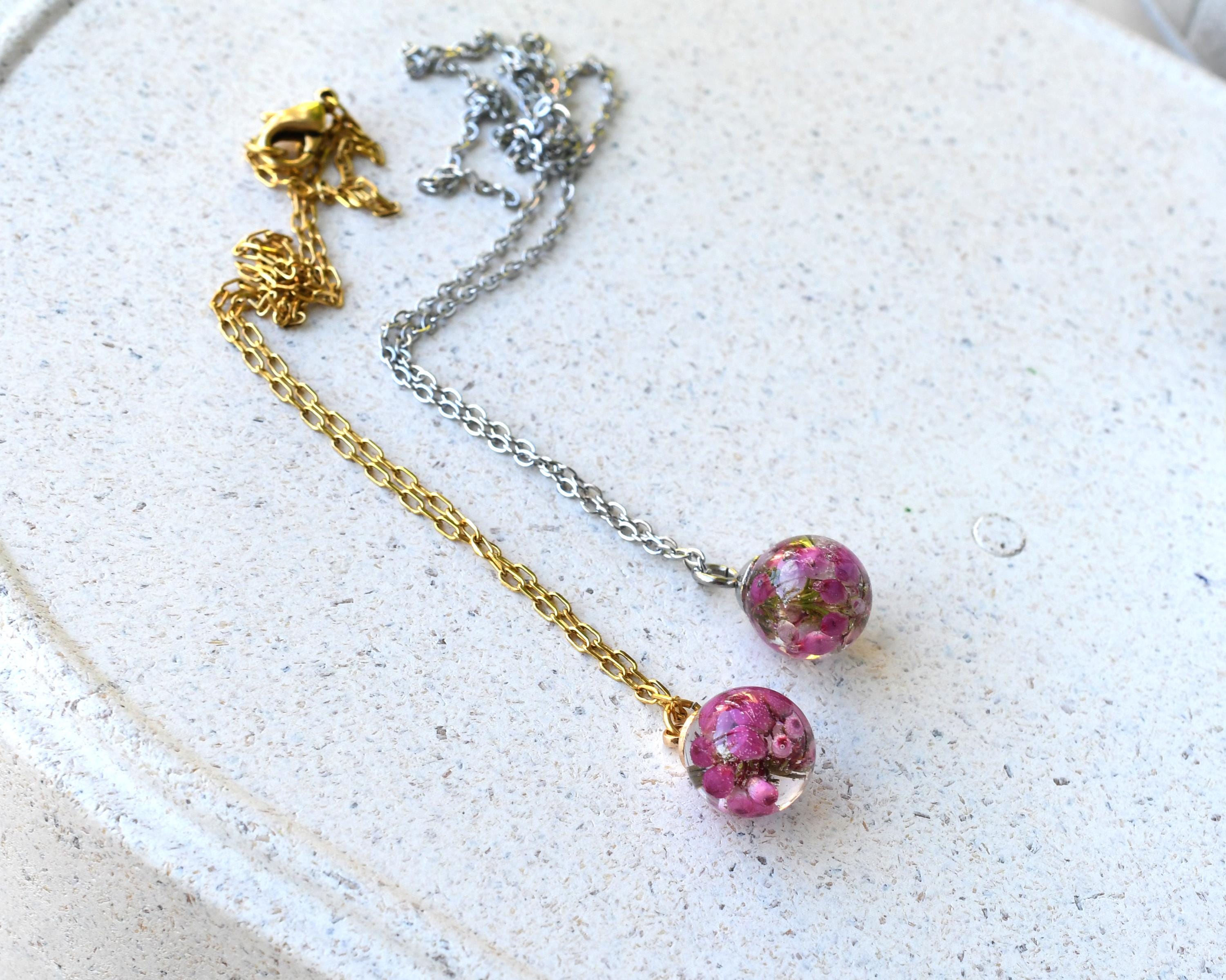 Pink Glade Necklace showing pendant size and chain style