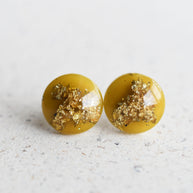 Handmade amber resin stud earrings with gold leaf — crafted in Vienna by Resity