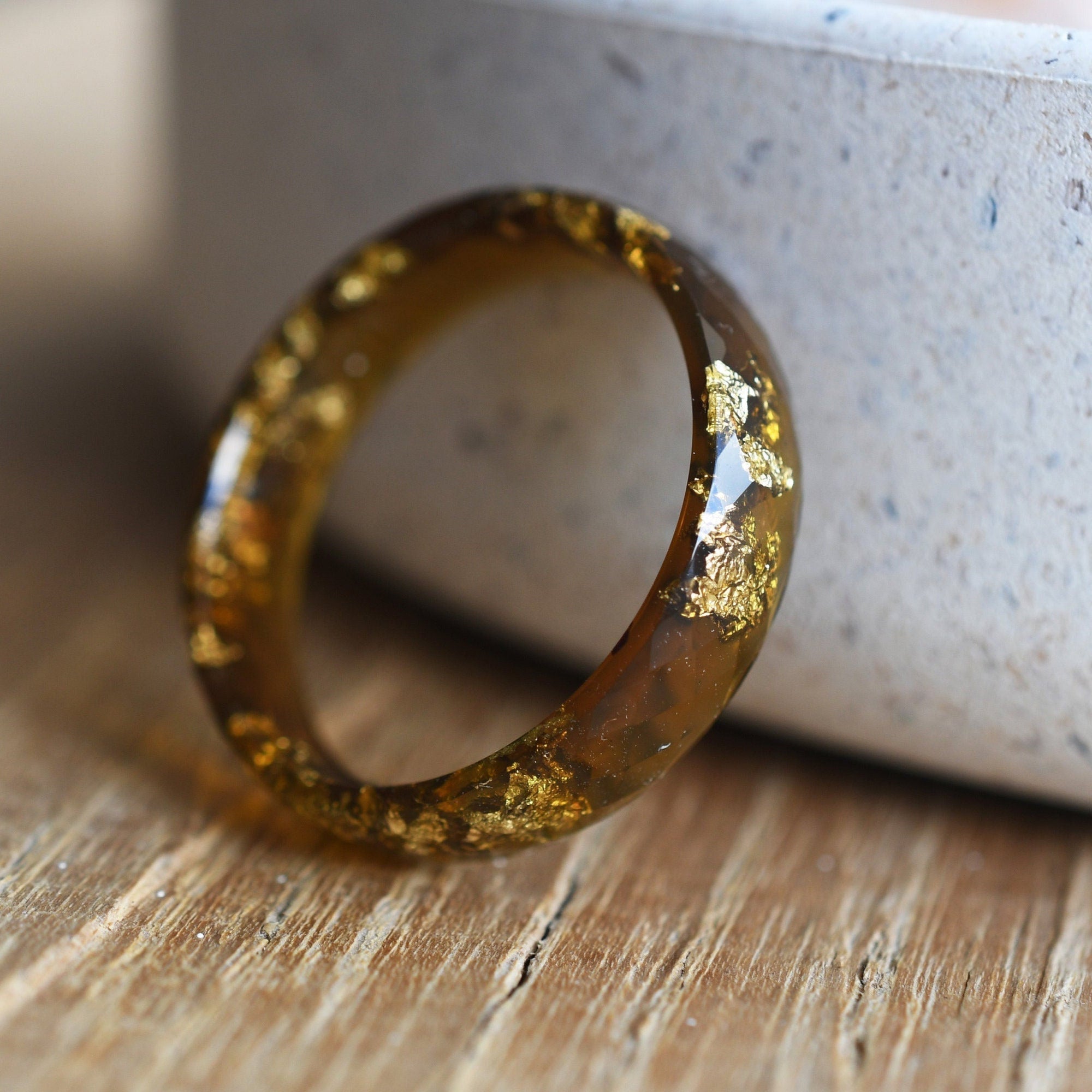 Amberlight Ring — handmade resin jewelry with gold leaf accents