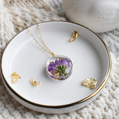 Aster birth flower necklace — resin pendant handmade by European artisans at Resity