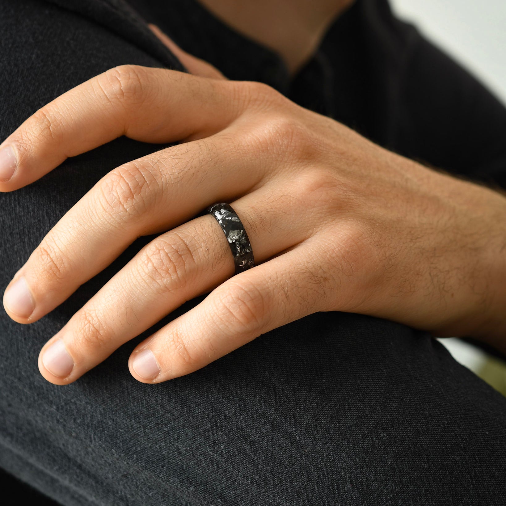 Contemporary black and silver ring for men