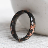 Obsidian Ember faceted black resin ring rose gold flakes