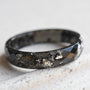 Slim faceted black resin stacking ring with metallic silver leaf handmade in Vienna
