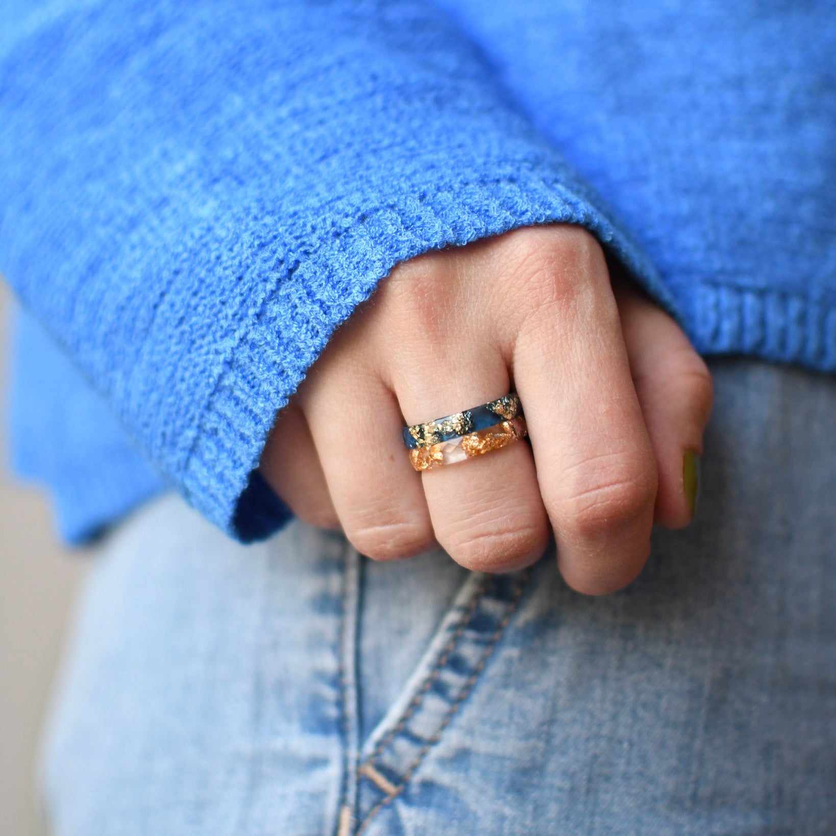 Sapphire Tide – Faceted Blue Resin Ring