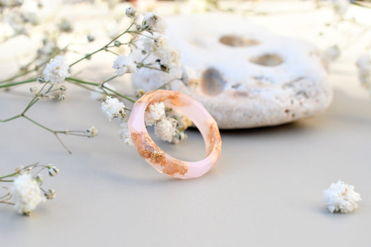 Cotton candy pink resin ring with gold flakes