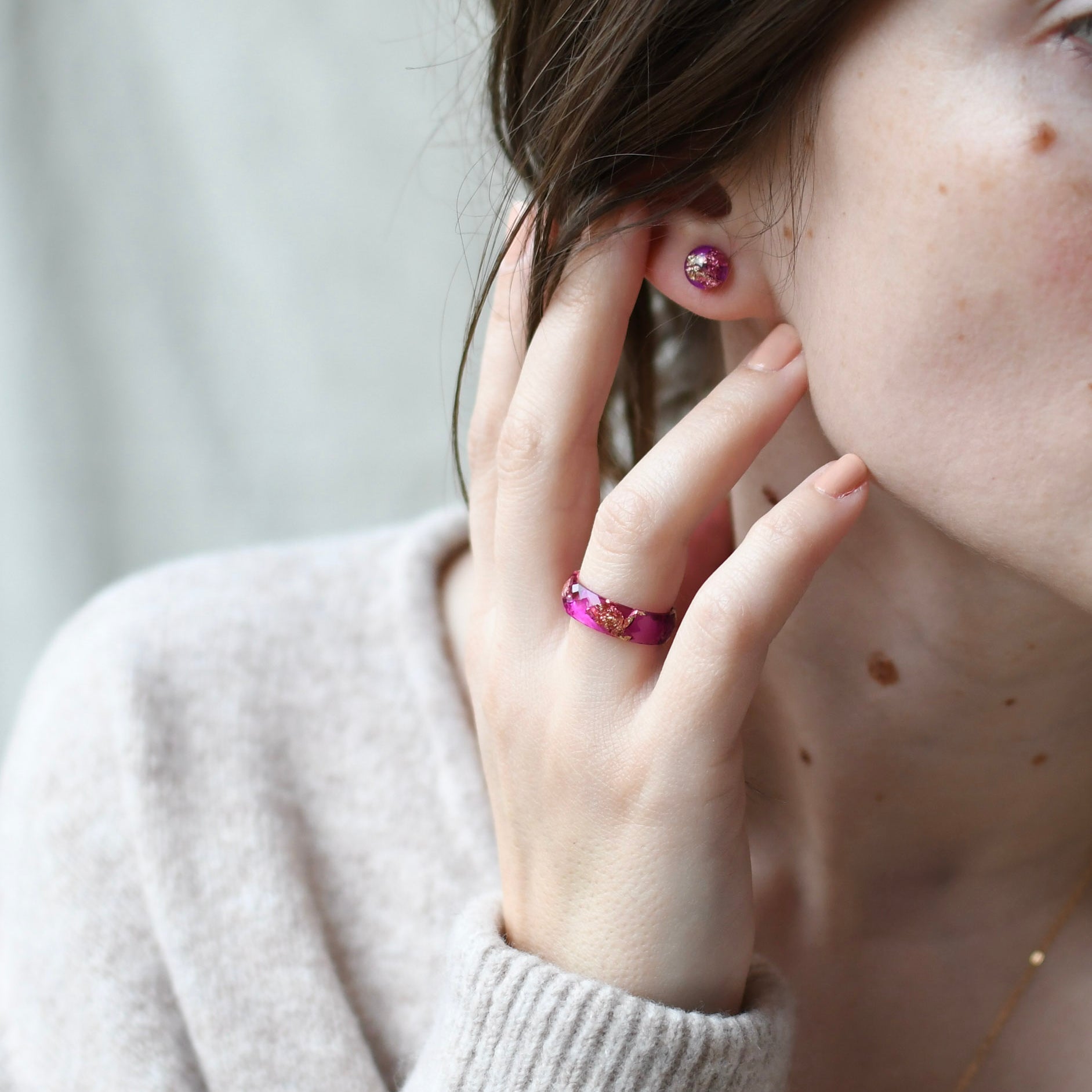 Magenta Earrings with Gold Foil