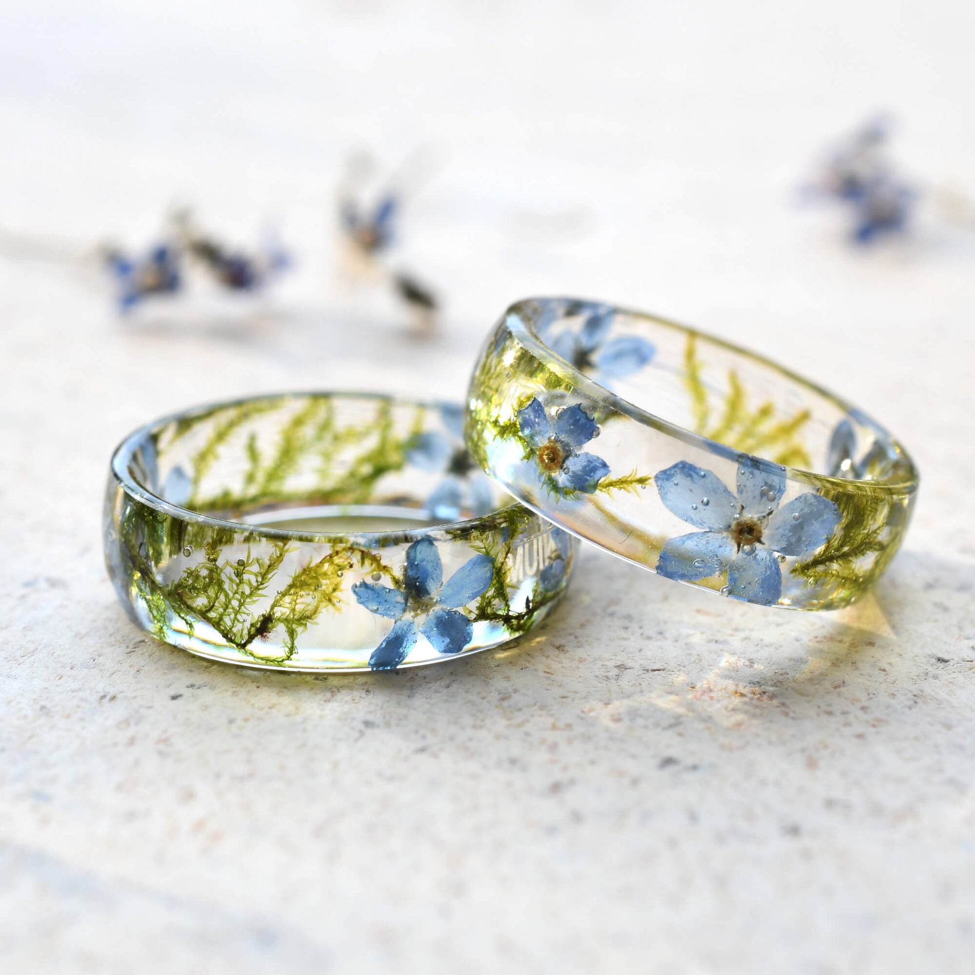 Wild Memory forget-me-not and moss resin ring