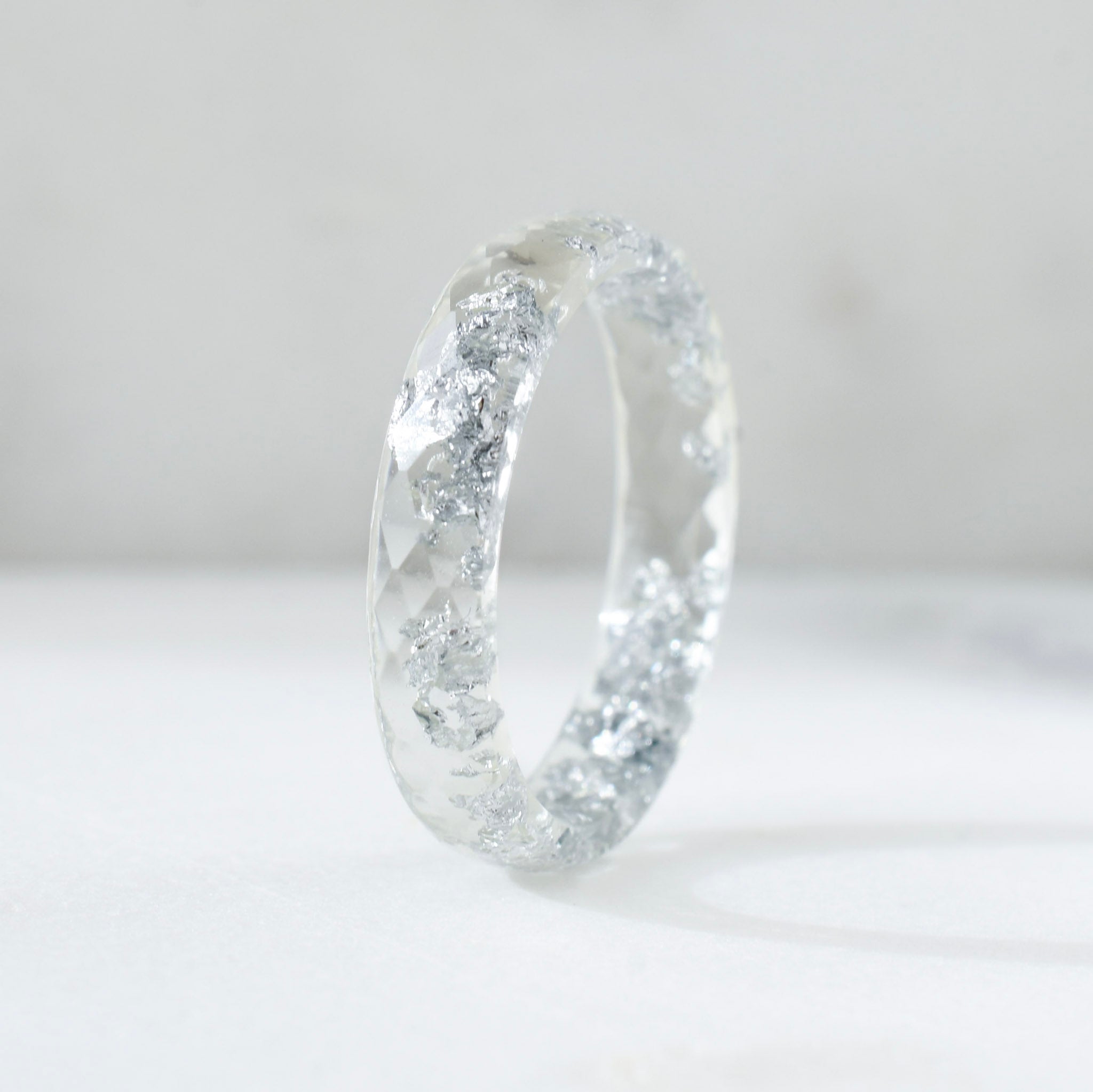 Silver Aurora – Slim Faceted Clear Ring