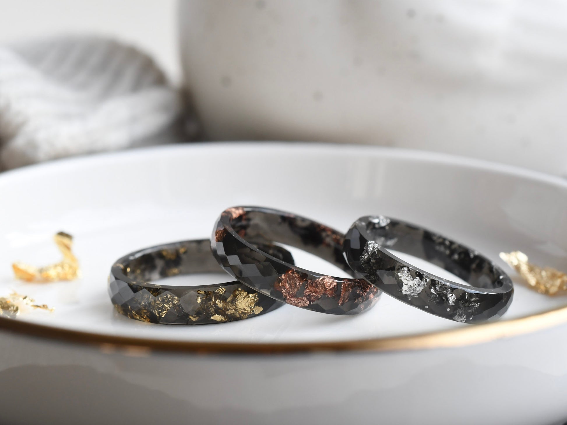 Hand-cast black resin stacking ring minimalist jewelry