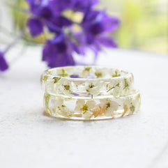Dainty alyssum resin ring, minimalist floral jewelry