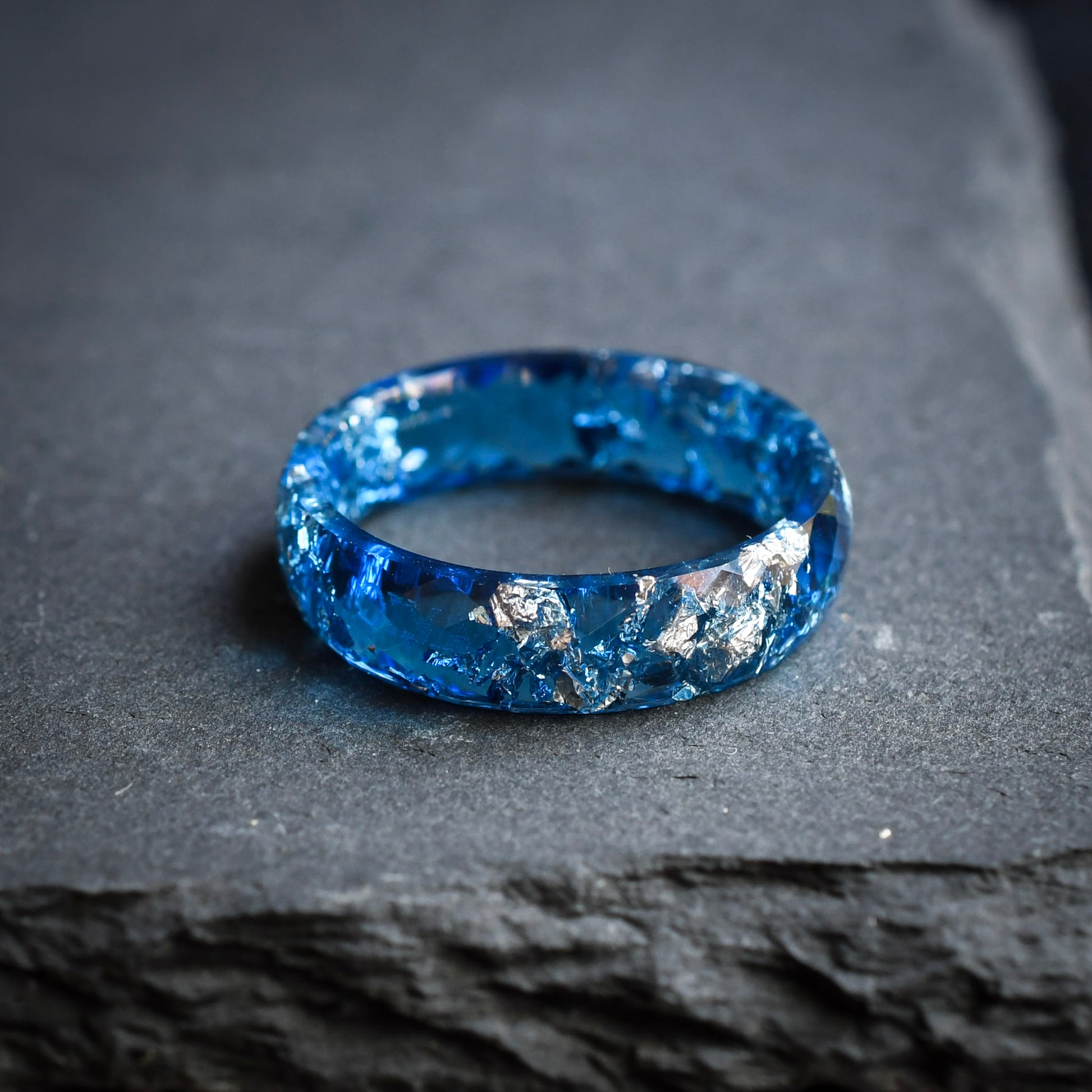 Navy blue resin mens ring worn on hand minimalist everyday modern style jewelry