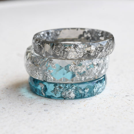 Faceted grey minimalist stacking ring made from resin