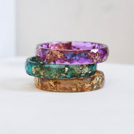 Faceted violet minimalist stacking ring with gold leaf