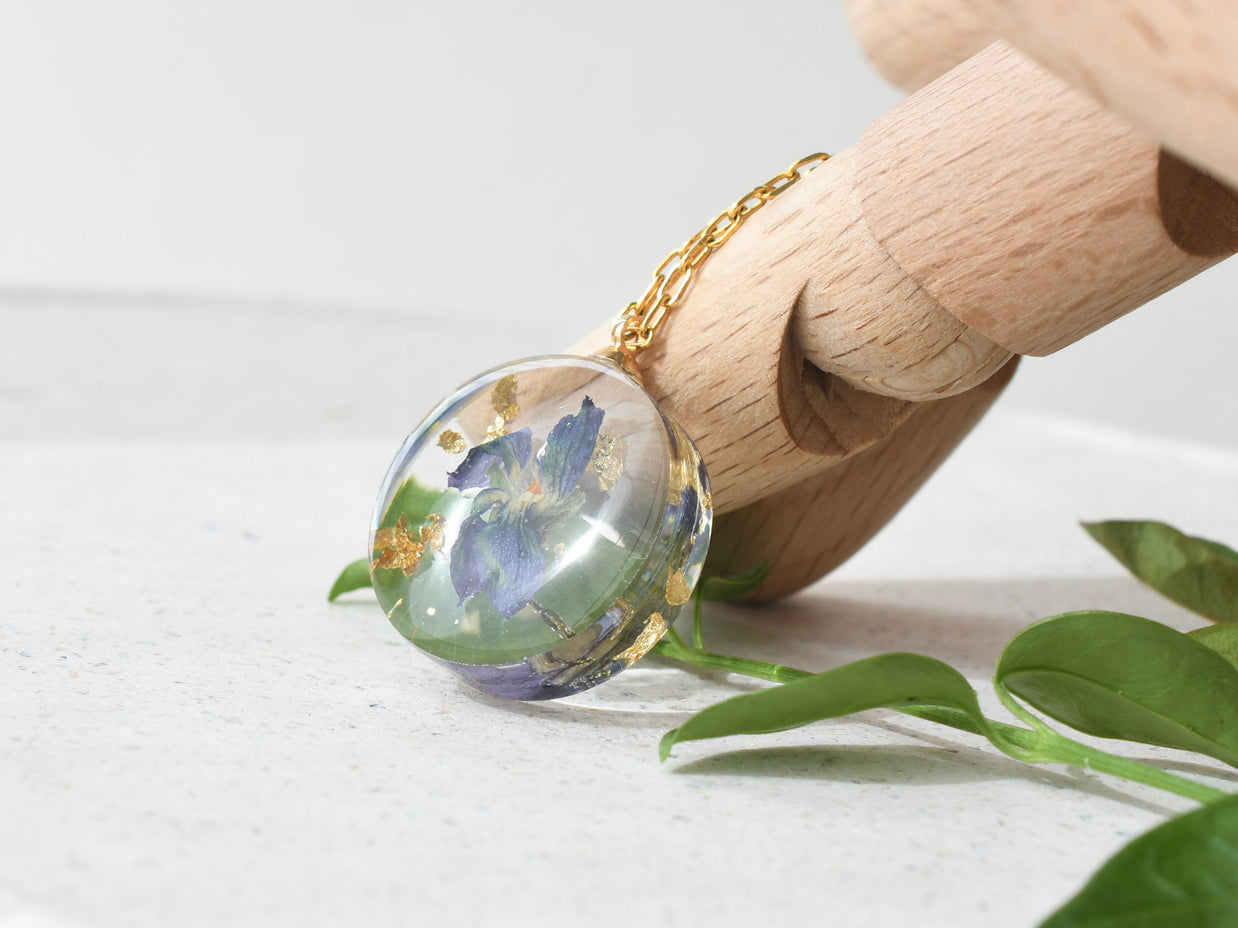 February birth flower necklace with violet — handmade European artisan jewelry by Resity