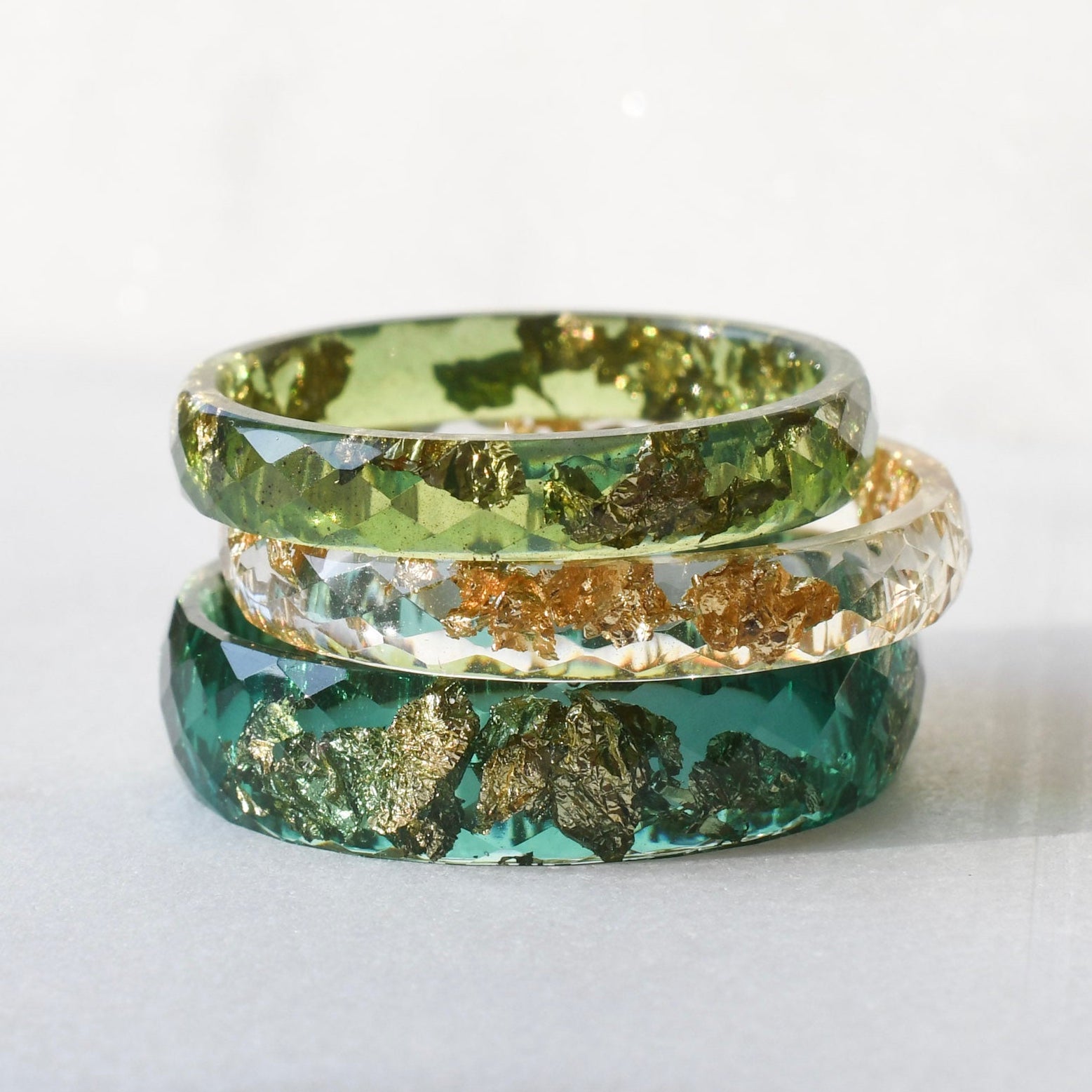 Three stacking rings with old leaf 
