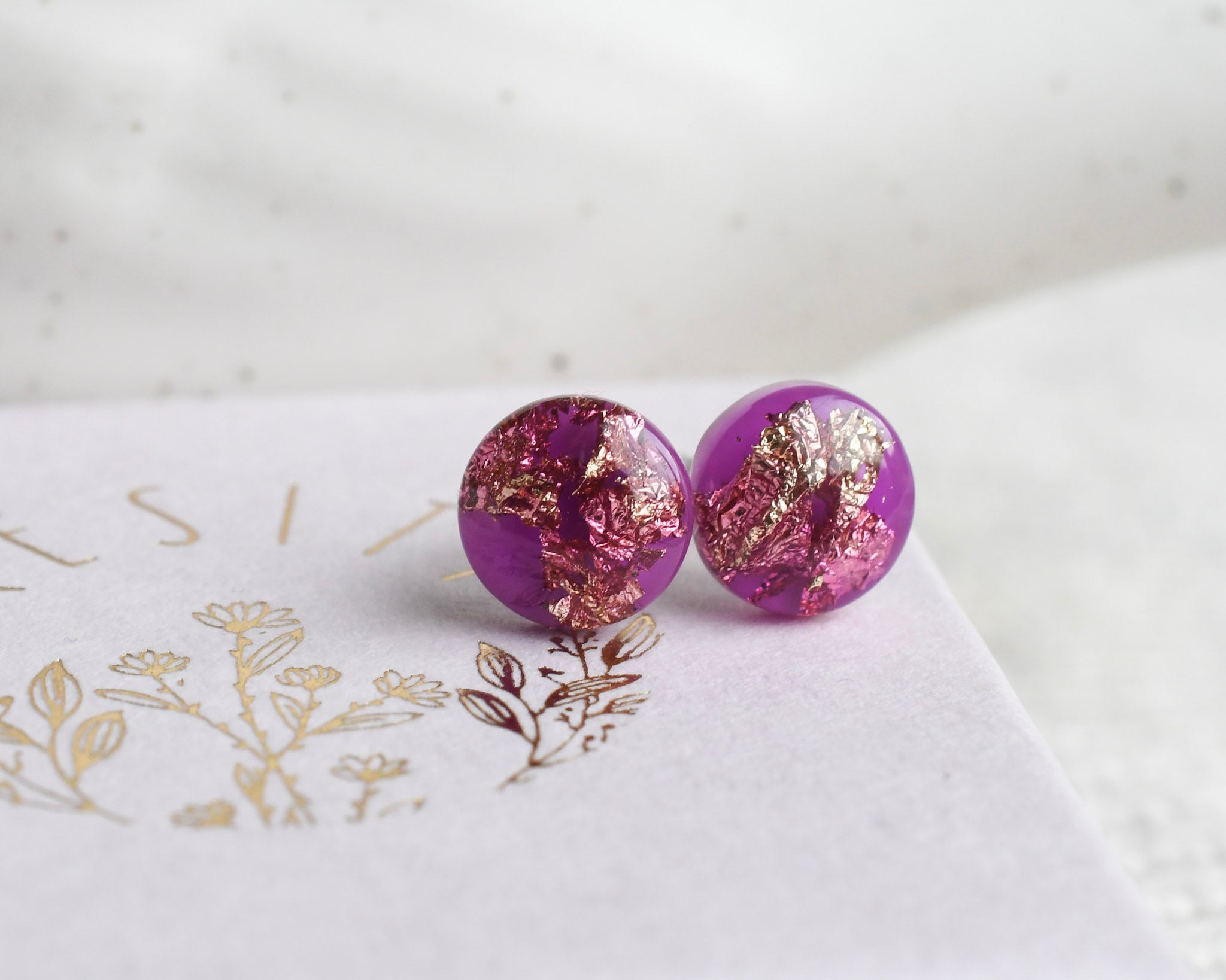 Magenta Earrings with Gold Foil