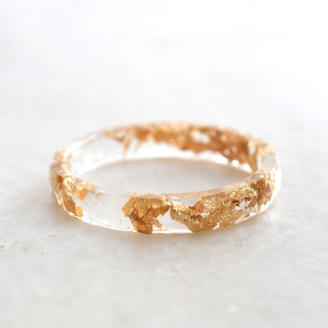 Transparent faceted resin ring with gold foil handmade by Resity in Vienna