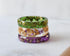 Faceted moss green minimalist stacking ring with gold leaf
