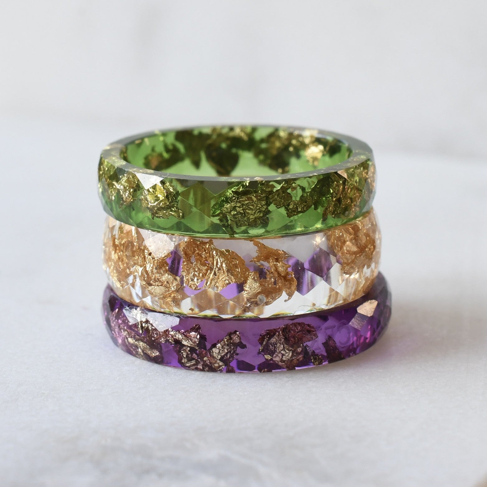 Hand-cast clear resin unisex stacking rings