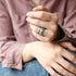 grey and blue stacking rings set with metallic silver flakes resin jewelry